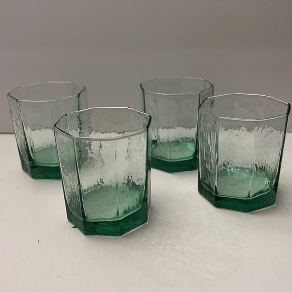 Libby Facets Green MCM Octagon Rock Glasses Set of 4 - Picture 5 of 6